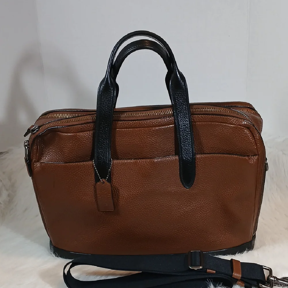 Coach Hamilton Brown Leather Double Zip Men's Briefcase/ Shoulder Bag - Picture 1 of 16